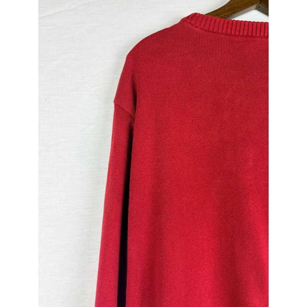 Vintage Sun River Clothing Co Mens Red Cotton Ribbed Knit Crewneck Sweater Large
